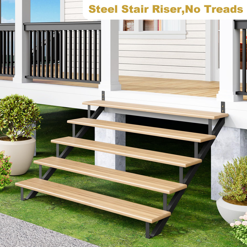 2 Pack Metal Stair Riser, 6 Step Stair Stringer for Deck Height 49.6 in, Steel Stair Step Riser for Outdoor Steps and