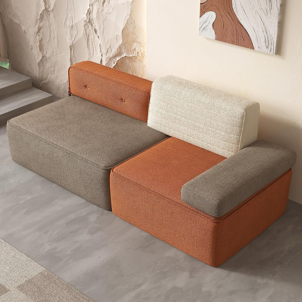 Mid-Century Modern Modular Sectional Sofa, 79.9" Width Multi Color Fabric Upholstered Couch, Versatile Living Room &