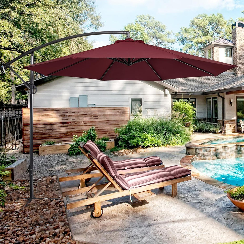 10FT Patio Offset Umbrella w/Handy Tilt & Cross Base