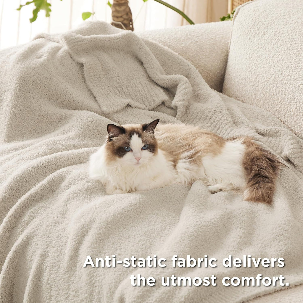 Beige Knit Throw Blanket, Cozy, Fuzzy Knitted Blankets Dupes, Breathable Warm Fluffy Lightweight Throws for Chair