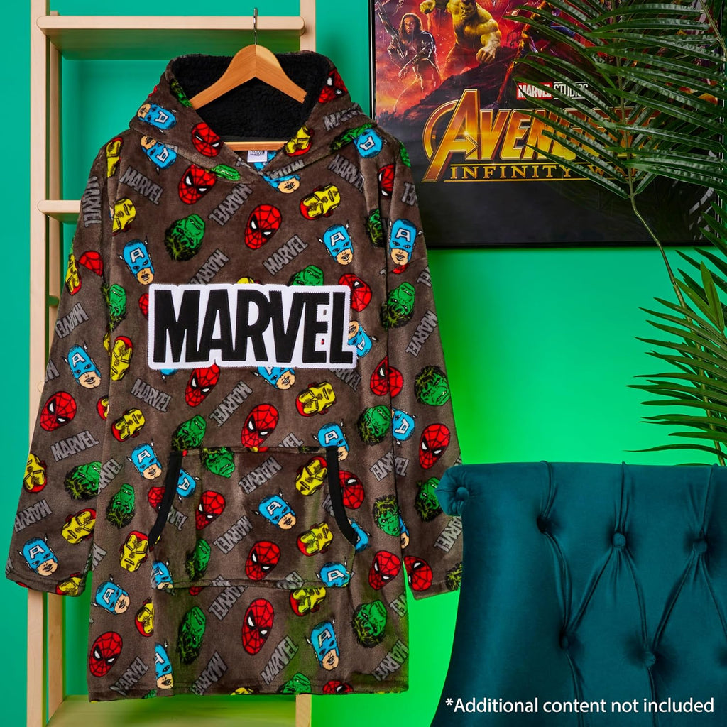 Avengers Blanket Hoodie for Men, Teens, Oversized Fleece Wearable Blanket with Sherpa Hood Poncho, Gifts for Men