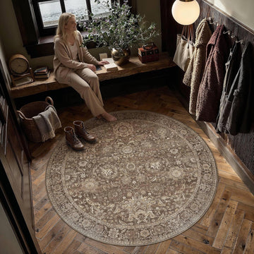 6x6 Round Rugs Brown Vintage Rug