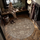 6x6 Round Rugs Brown Washable Rug for Living Room Bedroom Large Neutral Vintage Rug Carpet Distresse