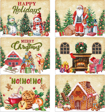 Christmas Placemats Set of 6 Retro Xmas Plastic Table Mat 17×13×0.04in