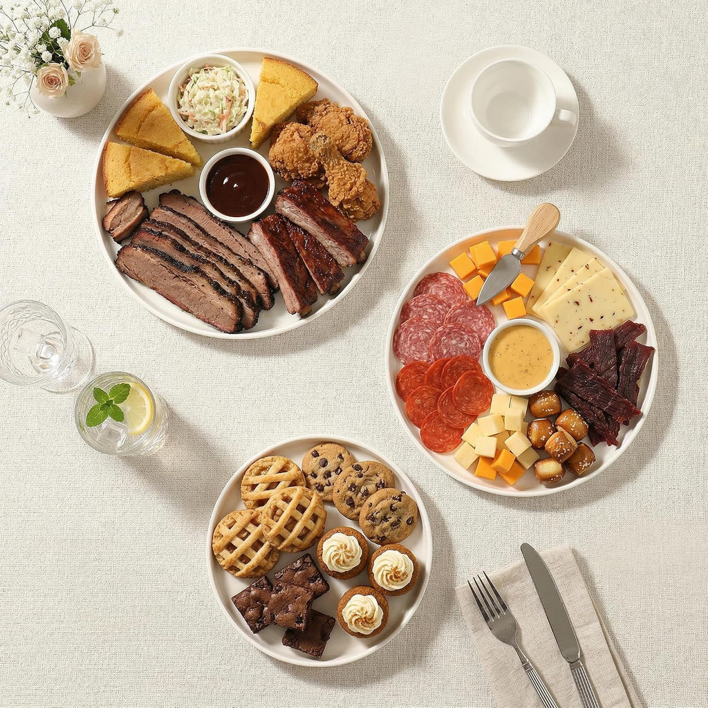 Round Serving Platters 3-Pack (12.8"/10.8"/8.8") - White Porcelain Serving Trays for Veggie, Fruit, Cheese, Snack