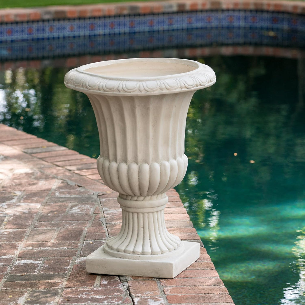 Italian Urn Planter - Antique White MGO Weather-Resistant - Large Classic Urn for Indoor Outdoor Garden, Patio or
