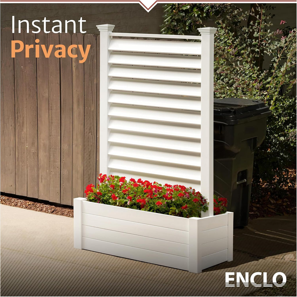 6ft H Outdoor Freestanding 1 Privacy Fence Screen Panel with Planter Box for Deck, Yard, Pool, or , Vinyl Raised