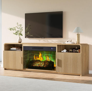 70" Fluted Fireplace TV Stand for TVs Up to 80", Modern TV Console with 30" Electric Fireplace & Storage Cabinets