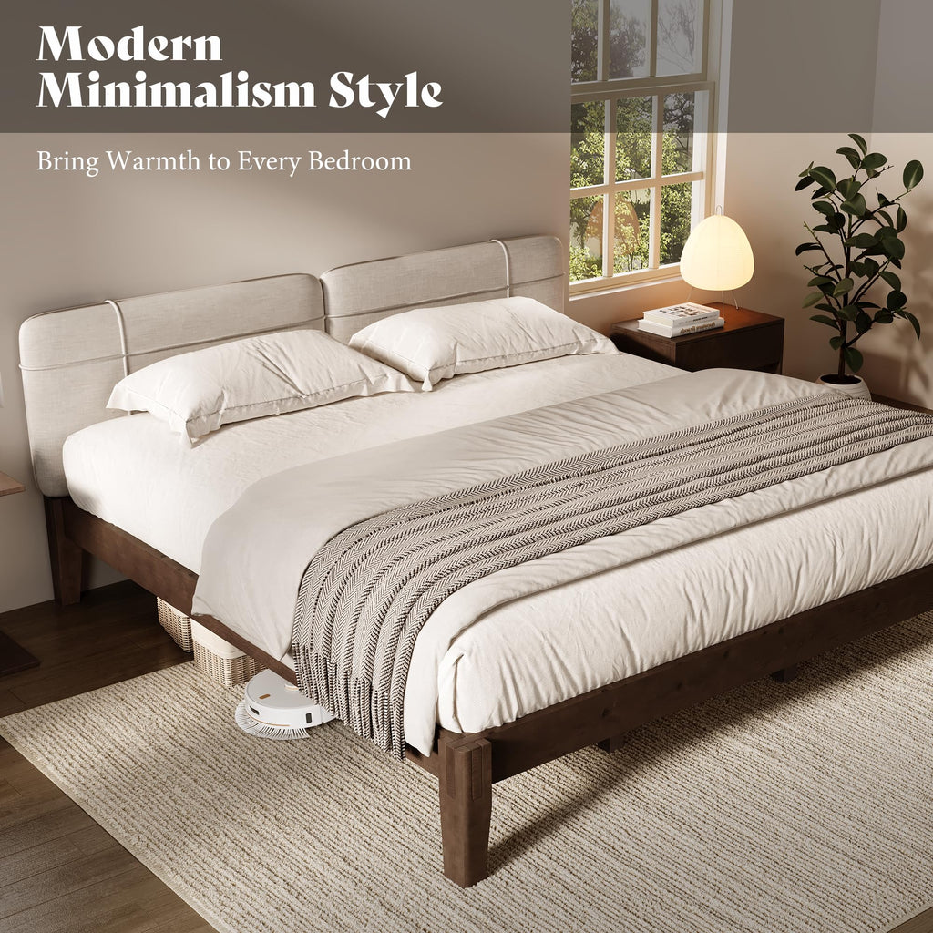 Solid Wood King Bed Frame, Tool-Free, Japanese Joinery Bed, Walnut