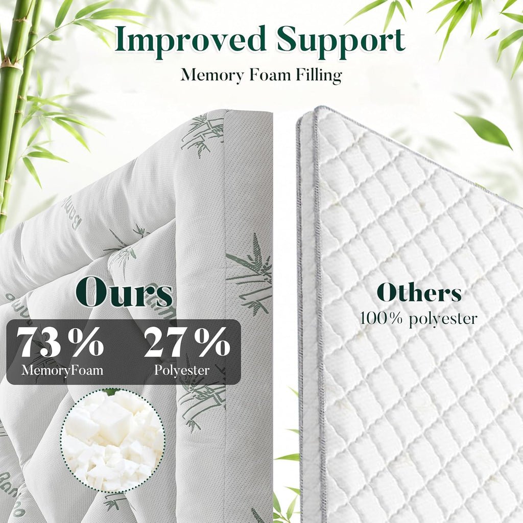 Full 3 inch Memory Foam Mattress Topper-Viscose Made from Bamboo Cooling Air Layer for Hot Sleepers,Thick Pillow Top