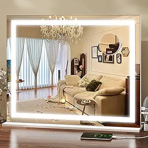 23X18 Inch Lighted Vanity Mirror, 3-Color Dimmable Led & Touch Control - Large Makeup Mirror for Dressing Room