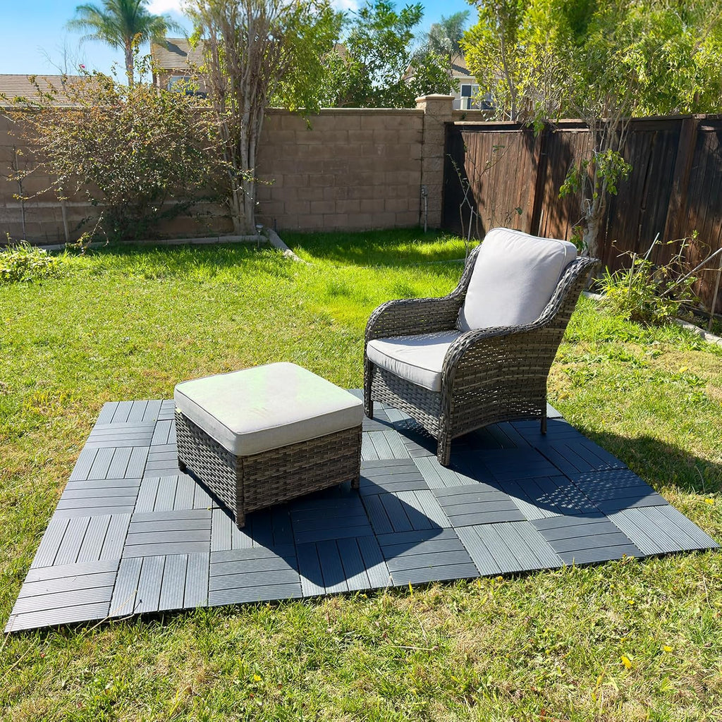 9 Pack Plastic Interlocking Deck Tiles, Patio Deck Tiles Waterproof Outdoor Flooring 12" x 12"All Weather Uses for