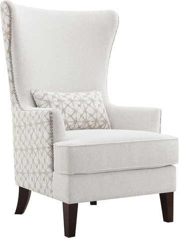 Home Furnishings - Pippin - Upholstered High Wingback Accent Chair with Brown Wood Legs, Track Arms, Removable