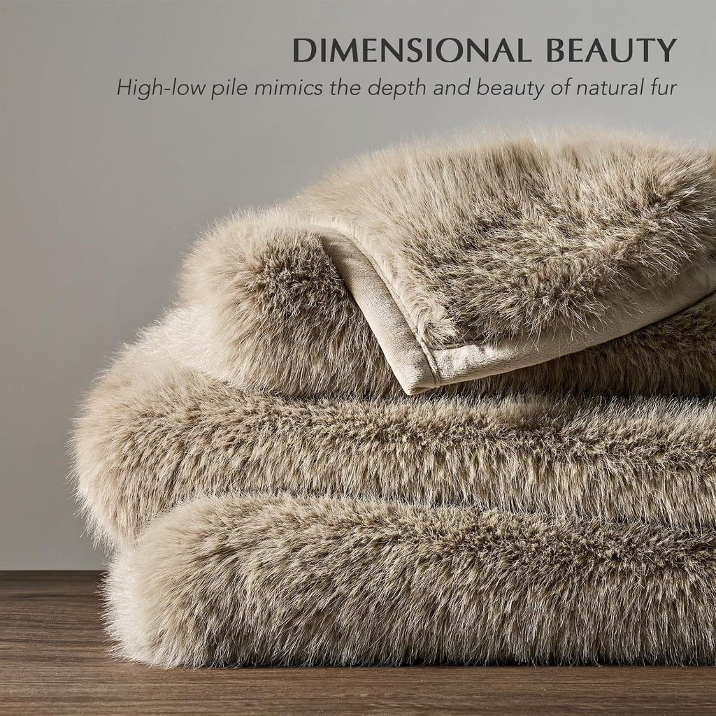 Luxury Faux Fur Throw Blanket, 60"x80", Natural Mink | Fluffy Faux Mink Blanket, Soft Cozy Plush, Thick Warm Winter