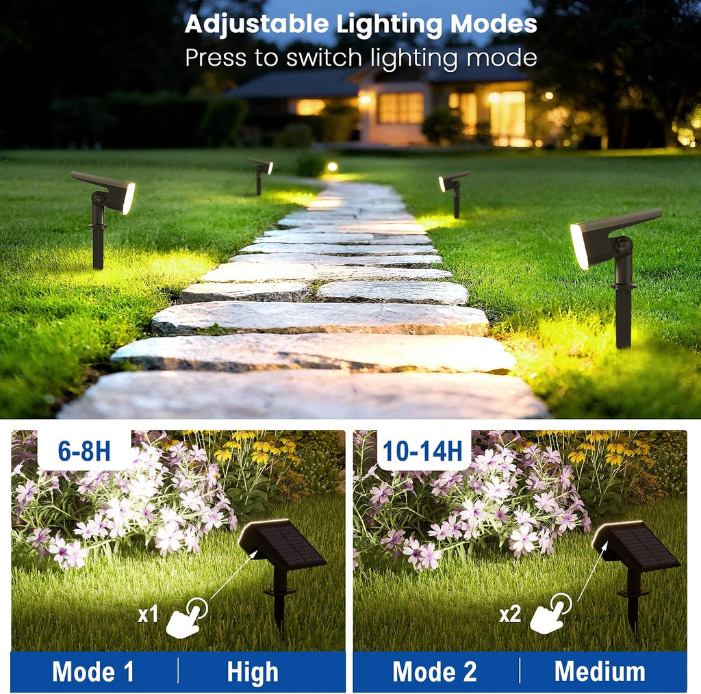 Solar Lights Outdoor Waterproof IP65, Super Bright LED with Lens, 6500K 2 Lighting Modes, Solar Powered Yard Garden
