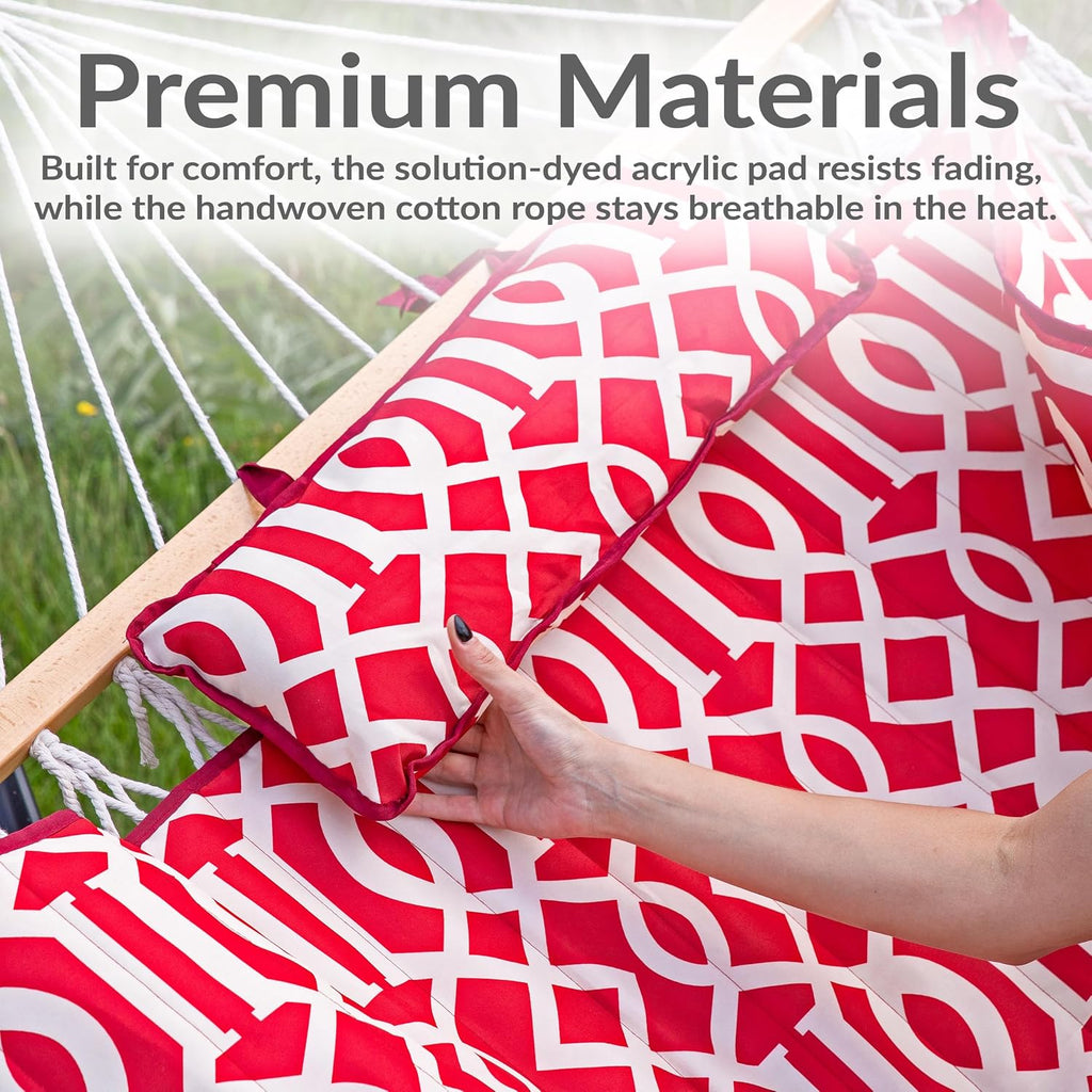 Rope Hammock with Stand for Outside, 450 lb Capacity | Royal Red, Heavy Duty Freestanding Portable Outdoor Hammock