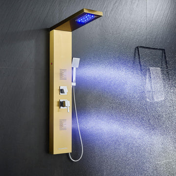5-in-1 LED Shower Panel Tower System Stainless Steel Gold