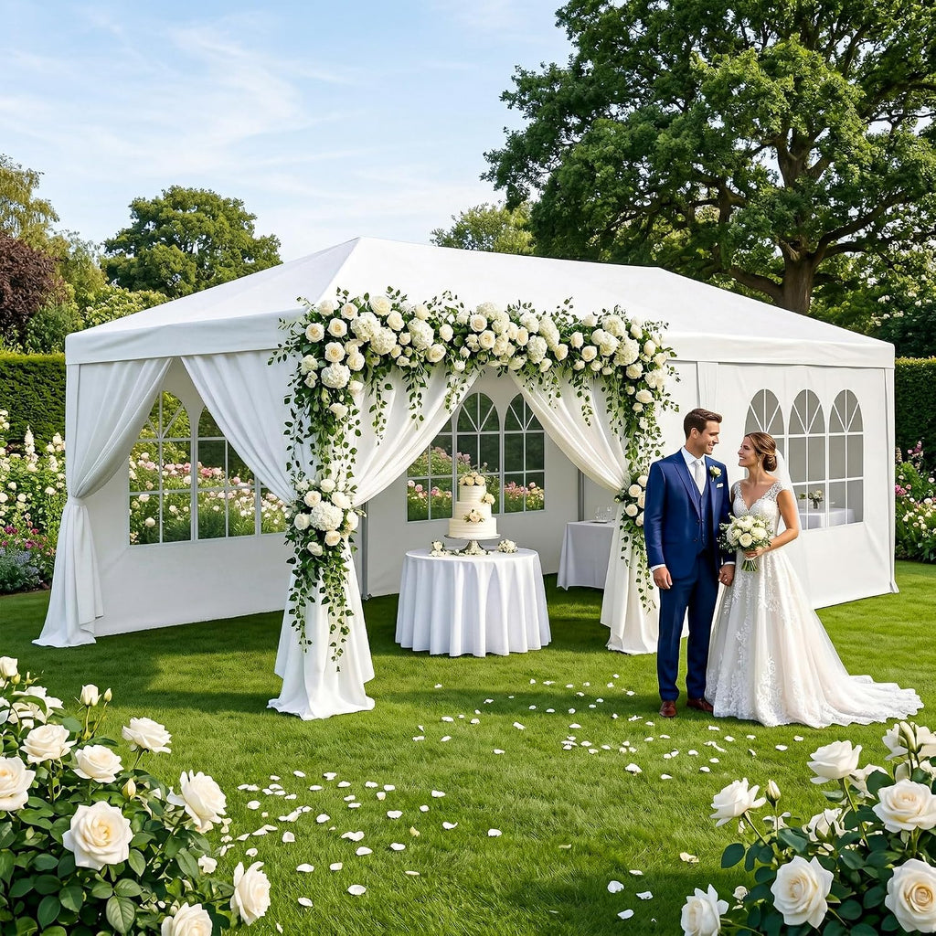 10' x 20' Outdoor White Waterproof Gazebo Canopy Tent with Removable Sidewalls Windows Heavy Duty Tent for Party