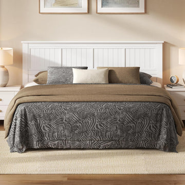 Serene Solid Wood Panel Headboard with Window-Pane Design, King, White, Easy Assembly, Quality Materials