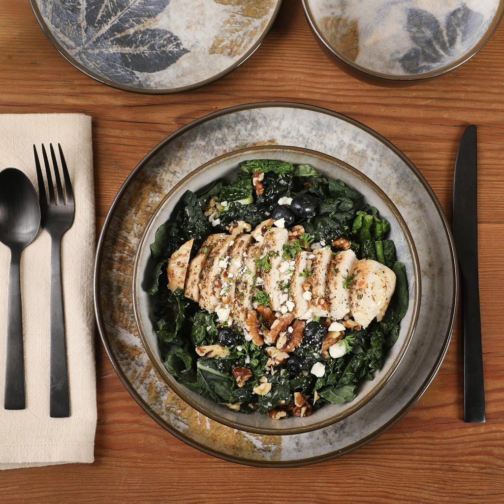 Chantilly Hill 16-Piece Porcelain Dinnerware Set, Round Plates & Bowls, Multicolor Leaf Design