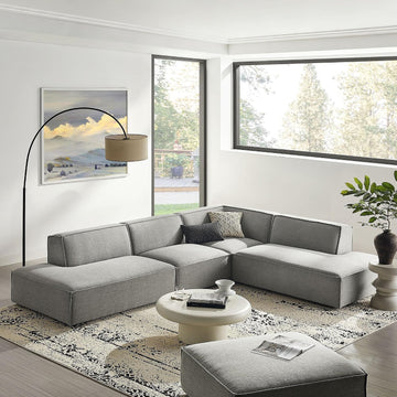 Restore Performance Fabric Upholstered 4-Piece Modular L-Shaped Armless Sectional Sofa in Pewter - Low Profile Couch