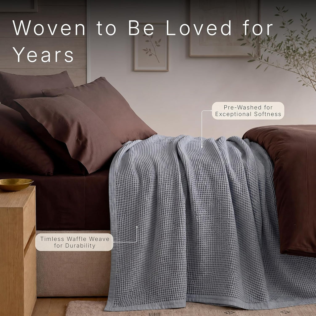 GOTS Certified 100% Organic Cotton Throw Blanket, 55" x 60" Waffle Blankets & Throws, Throw Blanket, Modern & Cozy