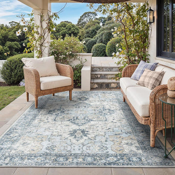 5x8 Outdoor Rug, Washable, Blue