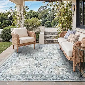 5x8 Outdoor Rug, Washable, Blue