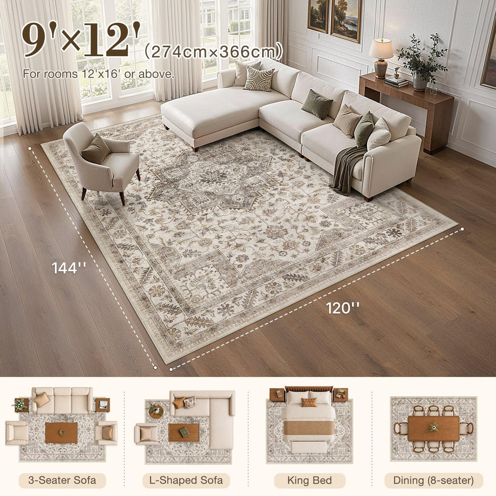 Area Rug, Washable, Traditional, Light Brown