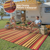 Outdoor Plastic Straw Rug Waterproof Patio 8x10 Red Orange Stripe Mat for Porch Camping RV Balcony D