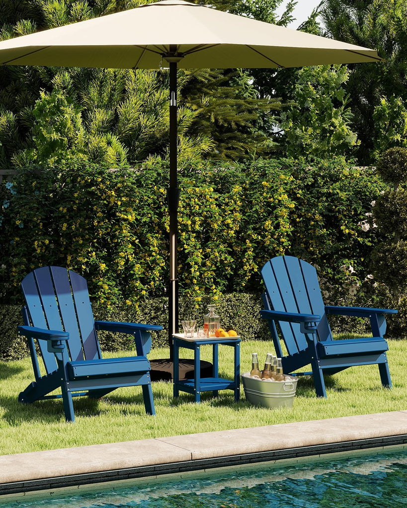 Folding-Adirondack-Chairs Set of 2, HDPE All Weather, Blue | Hidden Cup Holder | 5" Wide Armrests | Foldable Fire Pit