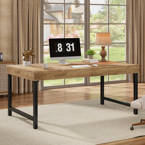 55" Industrial Executive Desk, Rustic Simple Computer Laptop Desk with Strong Metal Legs
