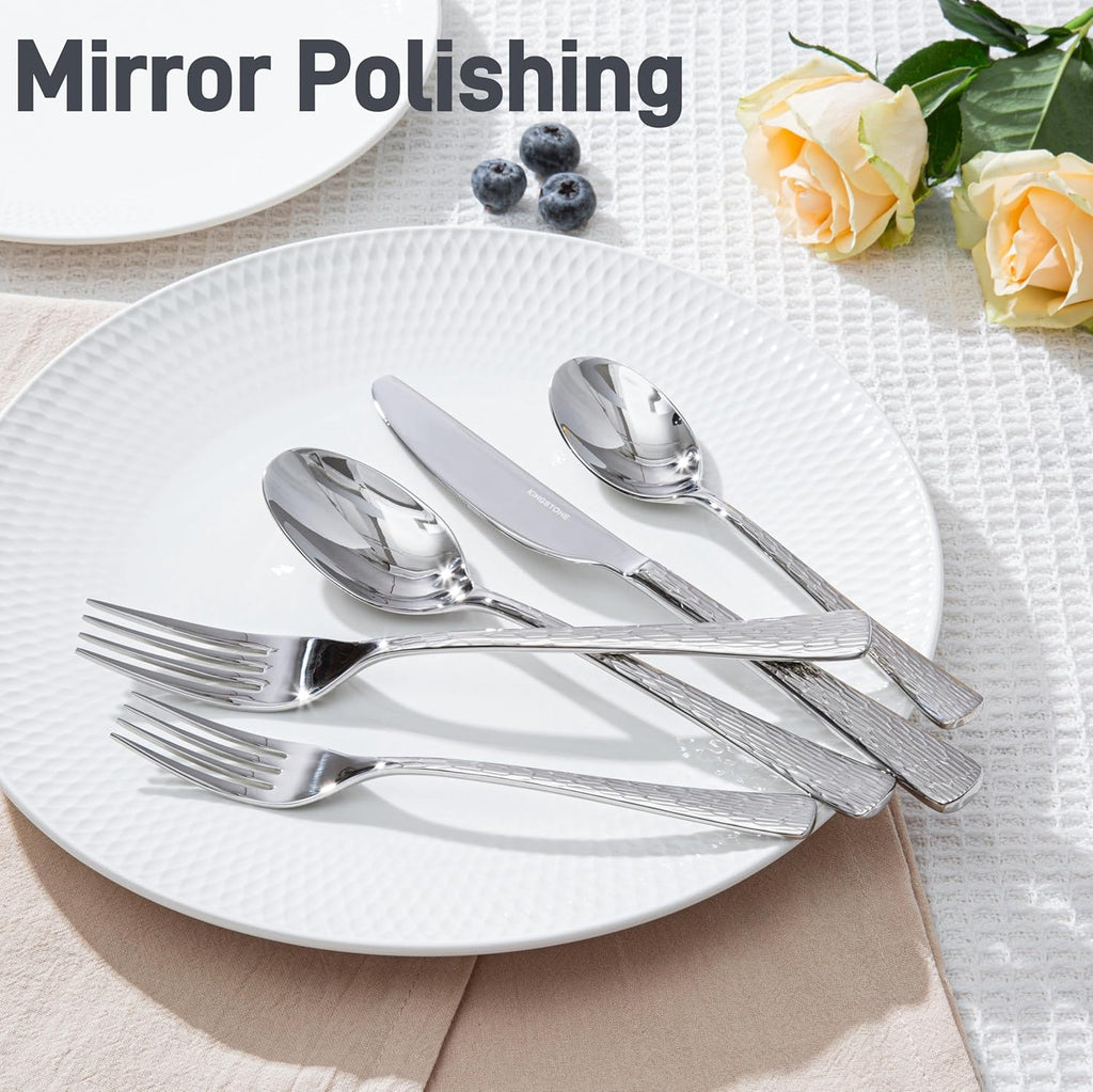 Hammered Silverware Set, 20-Piece Flatware Set