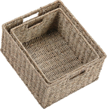 Large Wicker Baskets for Storage, Seagrass Baskets with Dual Handles, Woven Set of 2, Natural
