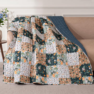 60"x 80" Boho Quilted Throw Blanket, Plaid Quilt Throw