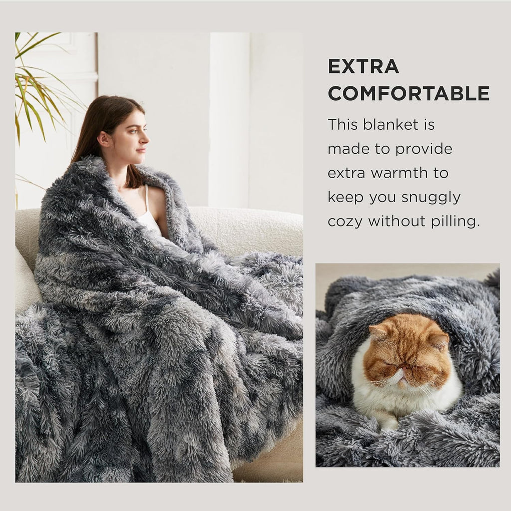 GentleSoft Fluffy Fuzzy Faux Fur Throw Blanket, Soft Fleece Cozy Gifts for Women, Plush Bed Blanket Room Decor for