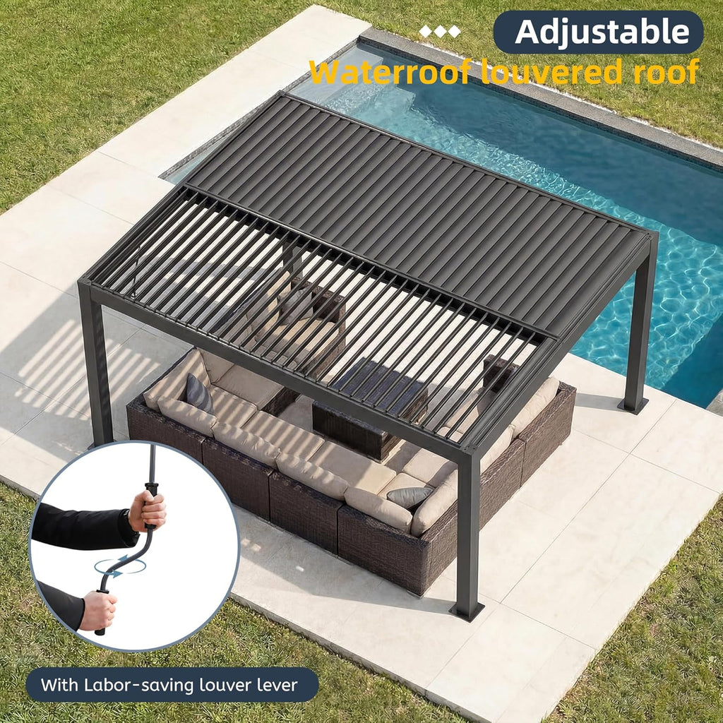 10' x 13' Louvered Pergola, Metal Patio Pergola with Adjustable Louvers Roof