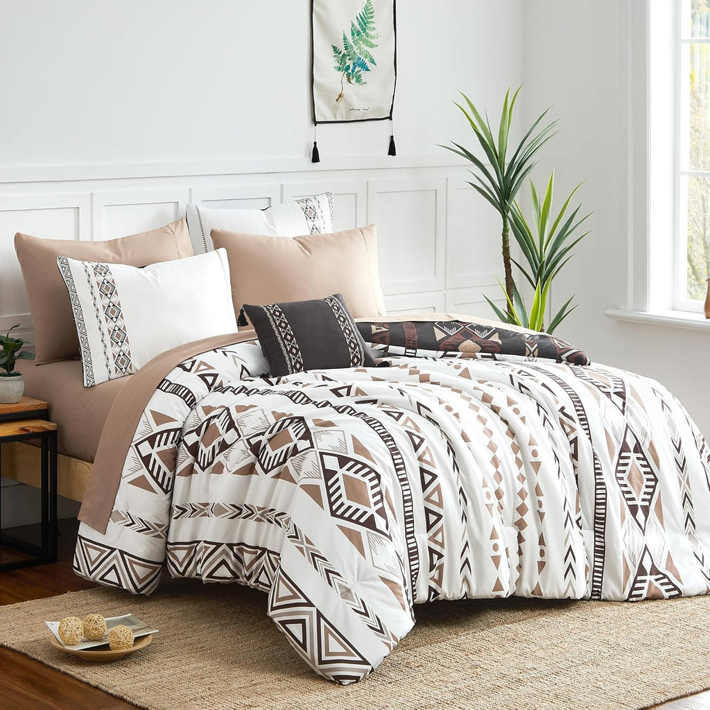 Geniospin King Comforter Set- 7 Pieces Boho Bed in a Bag, Western Bedding Set for All Seasons