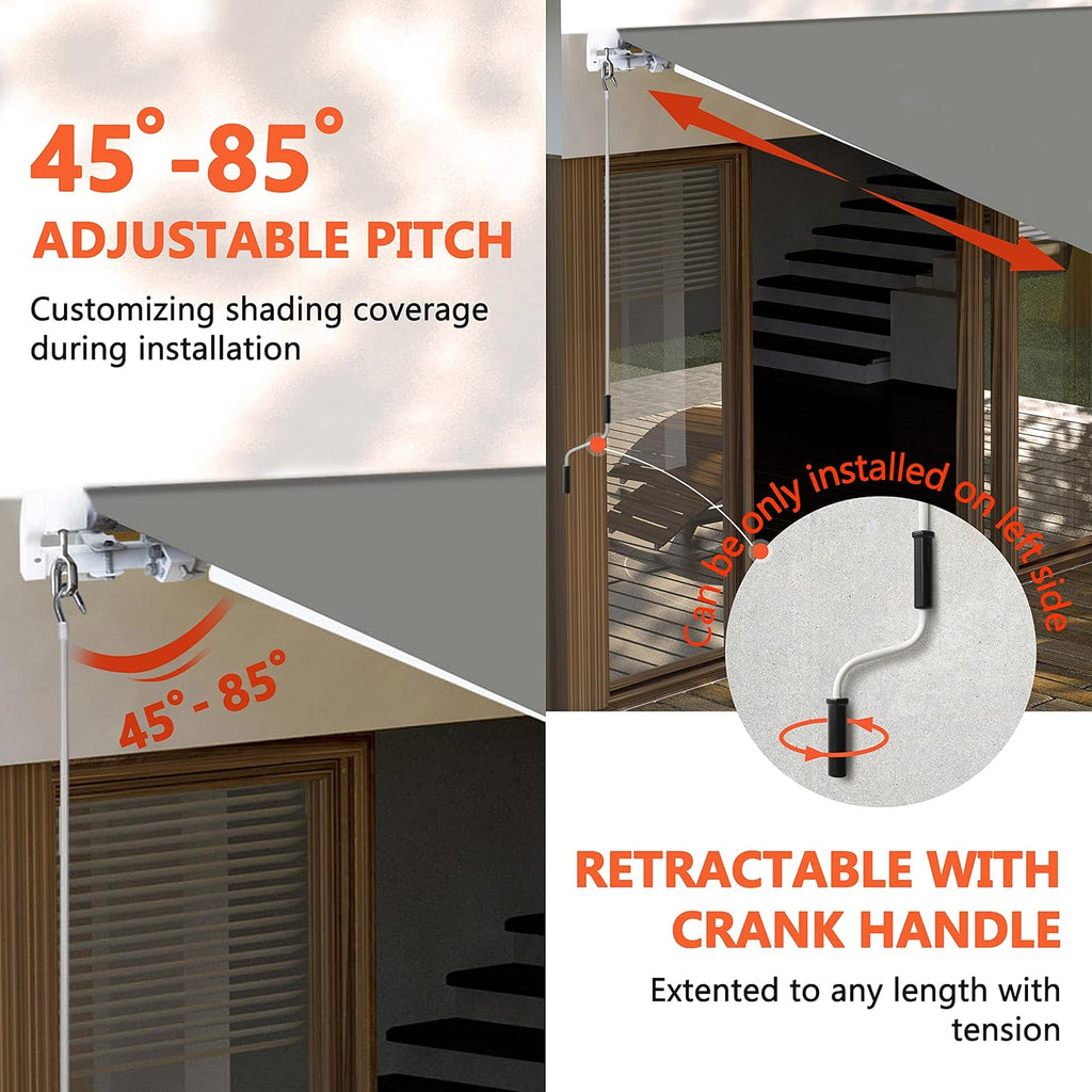 12' x 10' Awnings , Retractable Awning with Adjustable Canopy, Aluminum Frame, Manual Patio Awning Sun Shade Shelter