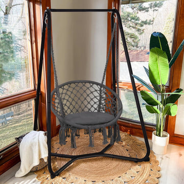Chair with Stand Included, Heavy Duty Hanging Chair with Stand, 330 lbs Capacity, Patent Pending, Grey