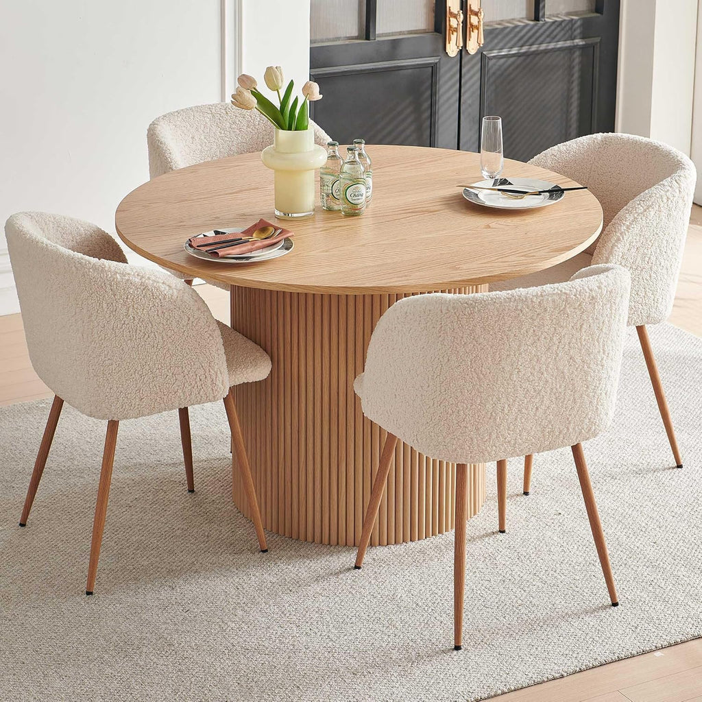 47" Round Dining Table for 4, Modern Farmhouse Wood Veneer Top with MDF Striped Base, Kitchen & Dining Room Tables