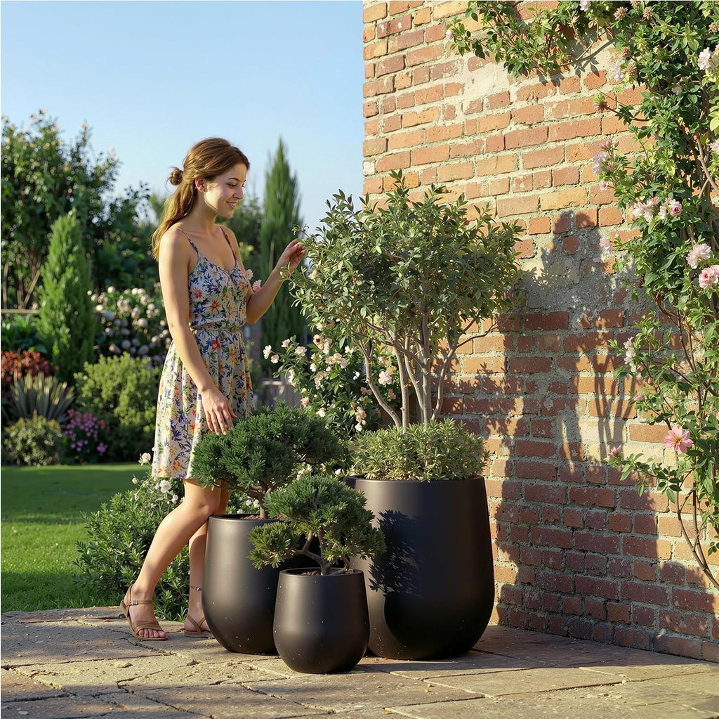 Premium Mt Wilson Tall Tapered Fiberstone Planter for Indoor Outdoor Use, Modern Large Olive Tree Pot with Drainage