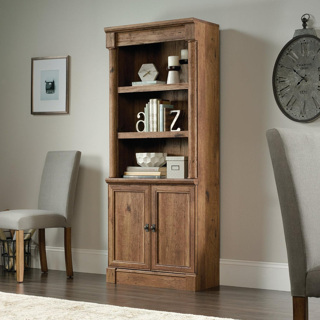 Palladia Bookcase with Doors, Multiroom Storage, Library Bookcase, Vintage Oak Finish