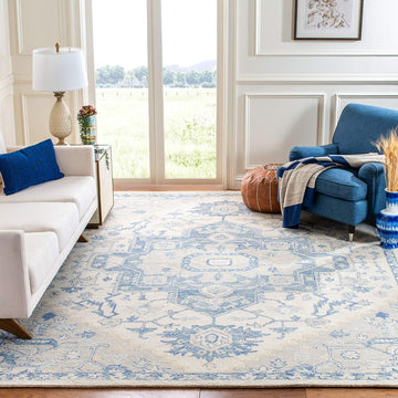 Micro-Loop 10' x 14' IvoryBlue Handmade Shabby Chic Medallion Premium Wool Dining Area Rug