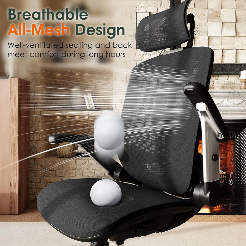Ergonomic, High Back Home Desk Chair with Headrest, Flip-Up Arms, 90-120° Tilt Lock and Wide Cushion, Big and Tall