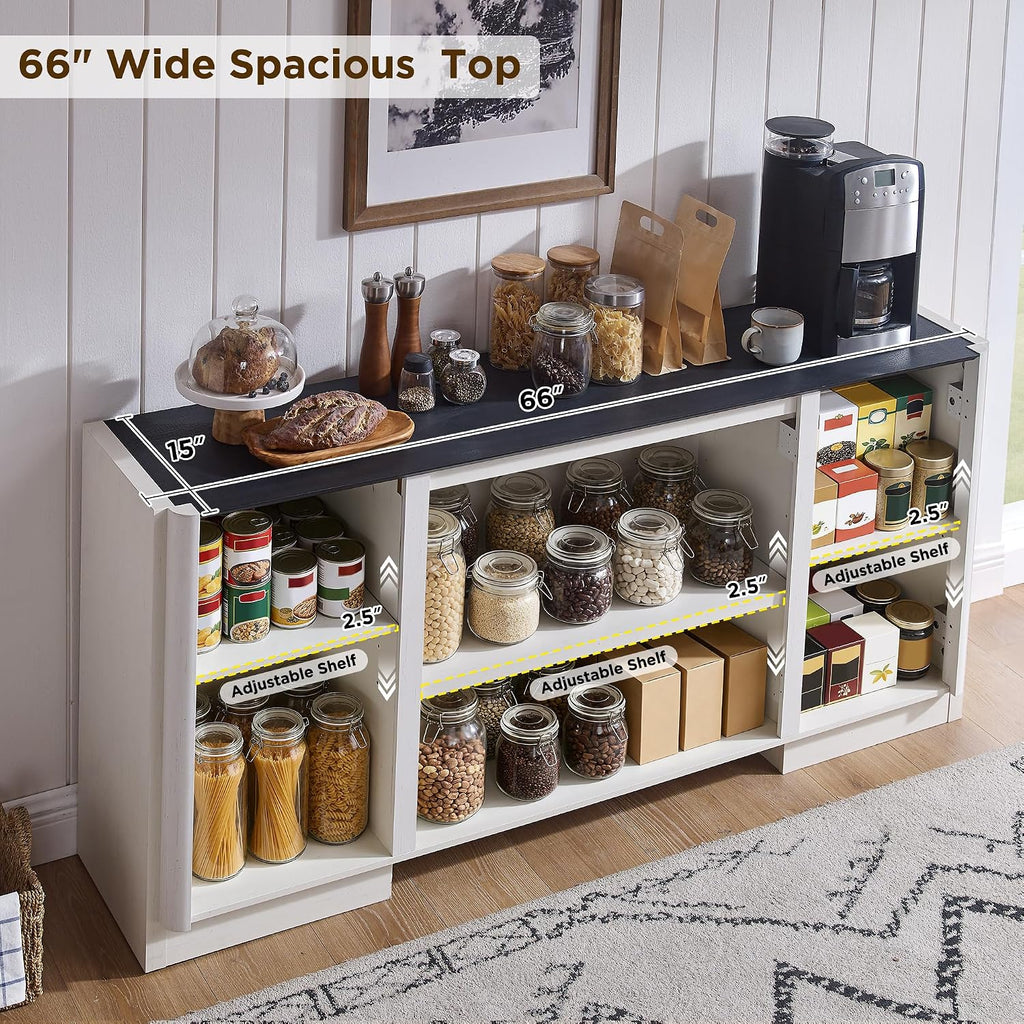 66" Large Sideboard Buffet Cabinet with Storage, 30" Tall Modern Kitchen Storage Cabinet, Adjustbale Shelf, Coffee Bar