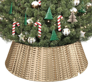 Gold Christmas Tree Collar, 33 Inch Woven Xmas Tree Skirt
