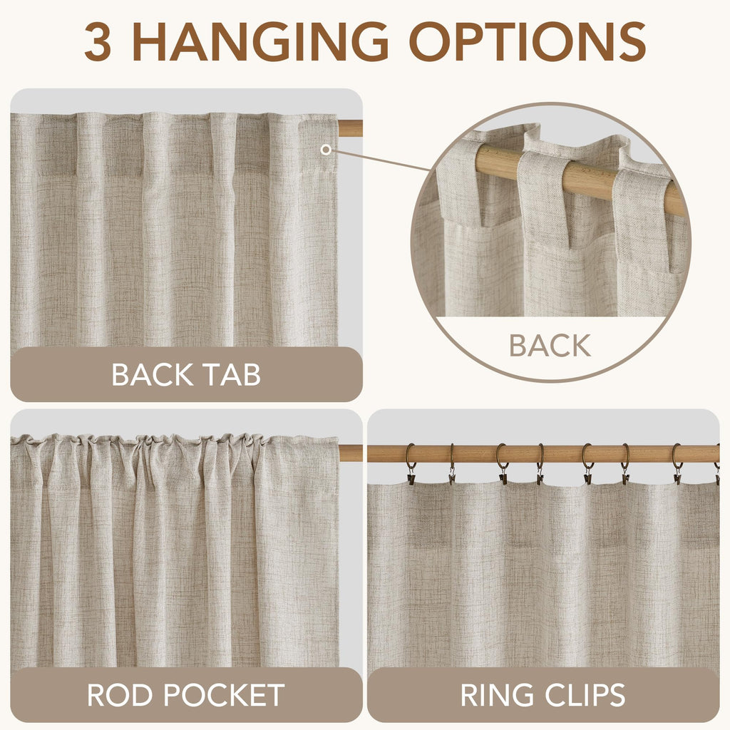 Linen Curtains 96 Inches Long, Begie Neutral Farmhouse Light Filtering Semi Sheer Drapes 8ft, Window Treatment with