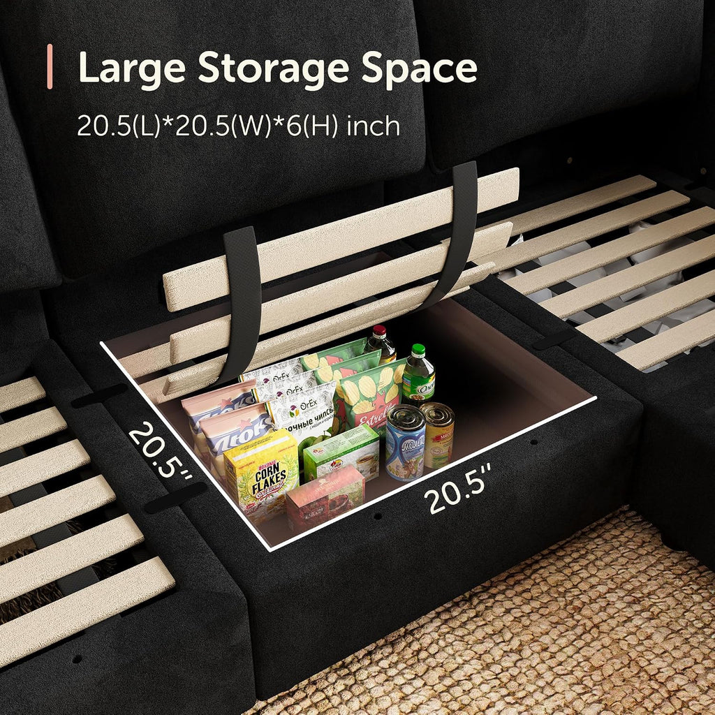 Modular Sectional Couch L Shaped Sectional Sofa with Storage Velvet Convertible Sectional Couches ,Black