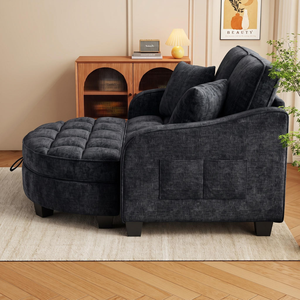 Oversized Chaise Lounge Chair Indoor with Curved Ottoman, Black